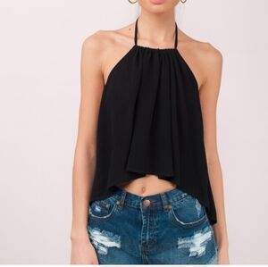 TOBI Veld Crepe Halter Tie Backless Flowy Boho Top In Black. Size Medium